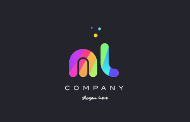 ml m l  colored rainbow creative colors alphabet letter logo icon