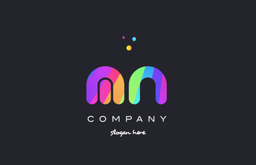 mn m n  colored rainbow creative colors alphabet letter logo icon