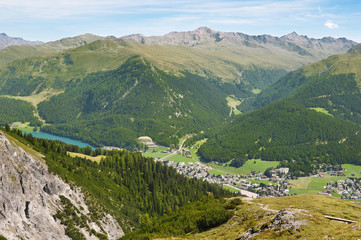 Fototapeta na wymiar Beatiful view at the mountains and the Davos town in valley, Graubunden, Switzerland