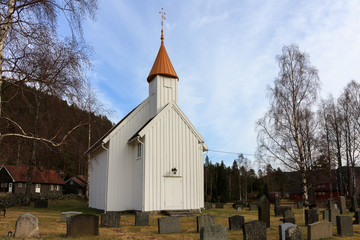 Fototapeta na wymiar Very small wooden church in Hillestad in Tovdal, Aust-Agder Norway