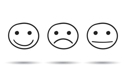 Hand drawn smiley icon. Emotion face vector illustration in flat style on white background.