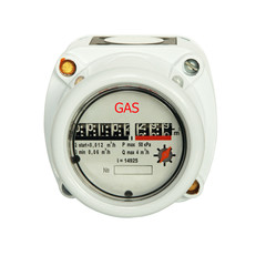 Gas meter isolated on white background taken closeup.