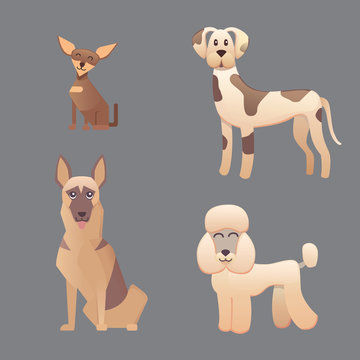 Different type of cartoon happy dogs illustration.