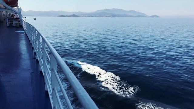 Slow motion of ferry boat sailing in the Mediterranean sea in Italy, Hd