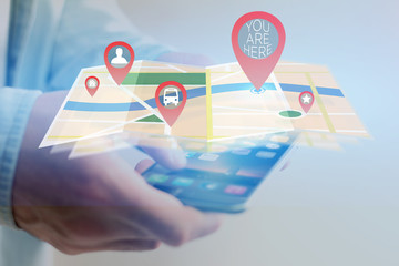 Concept of finding favorites places on an online map - Technology concept