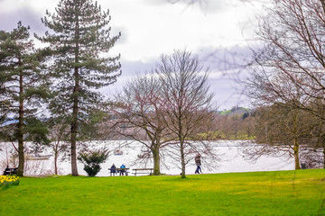 view of lake windermere from ambleside The Lake District, Cumbria, England.