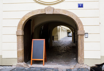 passage with arches in Prague city
