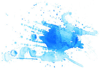   Abstract blue watercolor on white background.