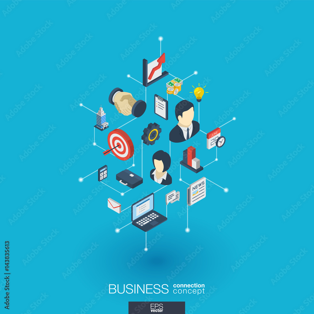 Aufkleber business integrated 3d web icons. digital network isometric interact concept. connected graphic desi