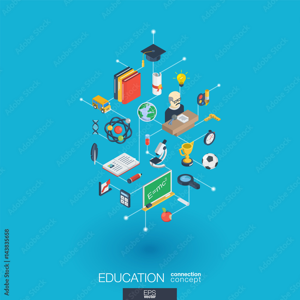 Aufkleber education integrated 3d web icons. digital network isometric interact concept. connected graphic des