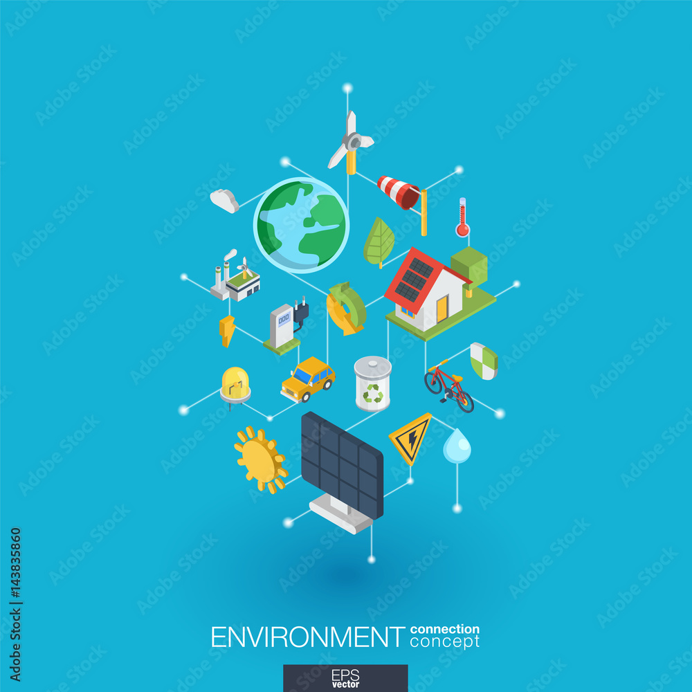 Aufkleber environmental integrated 3d web icons. digital network isometric interact concept. connected graphic