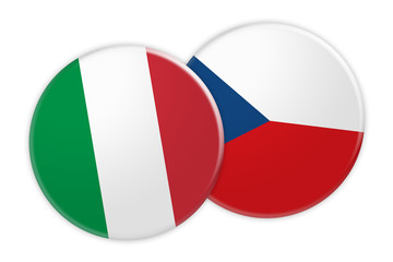 News Concept: Italy Flag Button On Czech Republic Flag Button, 3d illustration on white background