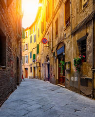 Fototapeta na wymiar Medieval narrow street in Siena, Tuscany, Italy