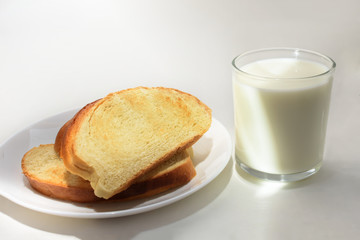 A glass of milk and toast