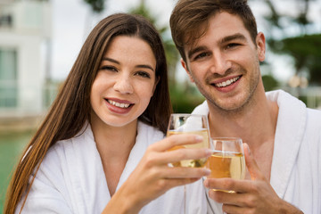 Young couple tasting wine