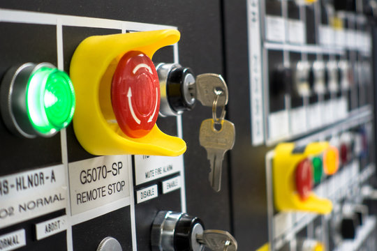 Electrical switchgear panel control, on plant  and process control with vintage tone with analog gauge