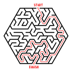 Hexagonal Maze Game background. Labyrinth with Entry and Exit. Vector Illustration.