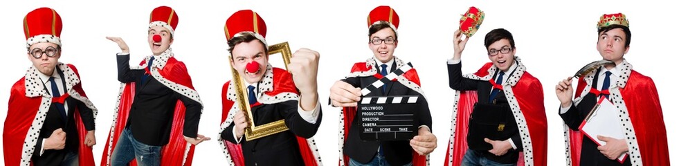 Businessman with crown isolated on white