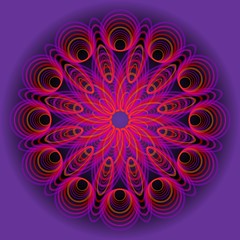 Purple circle mandala in optical art style for spiritual training and meditation