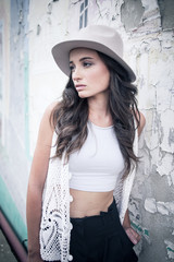 Close up of a hippie bohemian female model wearing different styles of clothing