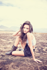 Close up of a hippie bohemian female model wearing different styles of clothing