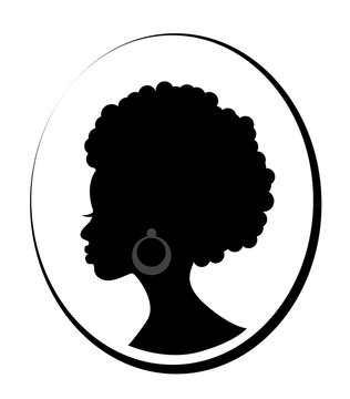 Head in profile of a beautiful african black woman on white background In a thin frame