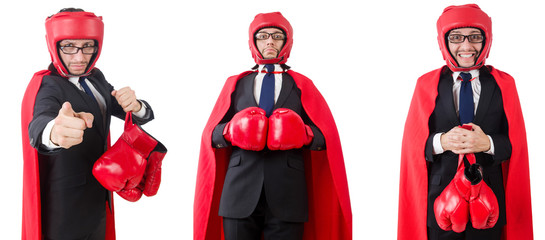 Young businessman boxer isolated on white