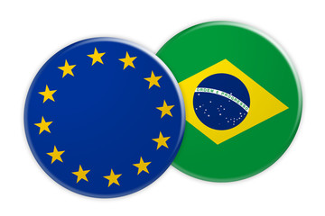 Fototapeta premium News Concept: EU Flag Button On Brazil Flag Button, 3d illustration on white background