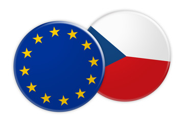 News Concept: EU Flag Button On Czech Republic Flag Button, 3d illustration on white background