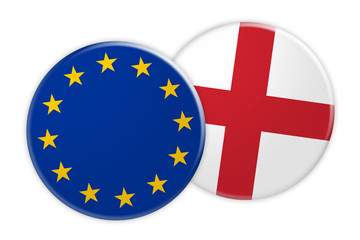 News Concept: EU Flag Button On England Flag Button, 3d illustration on white background