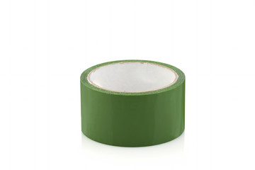 Green roll of duct tape, isolated on white background.