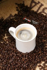 hot coffee on beans
