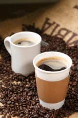 hot coffee on beans