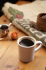 hot coffee on beans