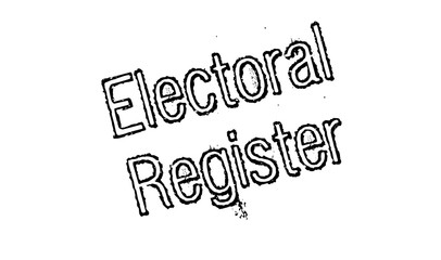 Electoral Register rubber stamp. Grunge design with dust scratches. Effects can be easily removed for a clean, crisp look. Color is easily changed.