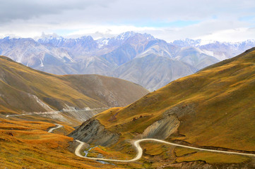 Landscape of Kyrgystan around Son Kul lake 