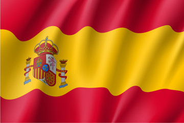 Flag of Spain country with Coat of Arms. Patriotic sign in official colors: red and yellow. National symbol of Sounhern European state. Vector illustration