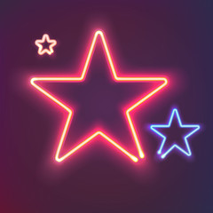 Two shining neon stars. Bright colorful sign board for your design. Vector illustration.