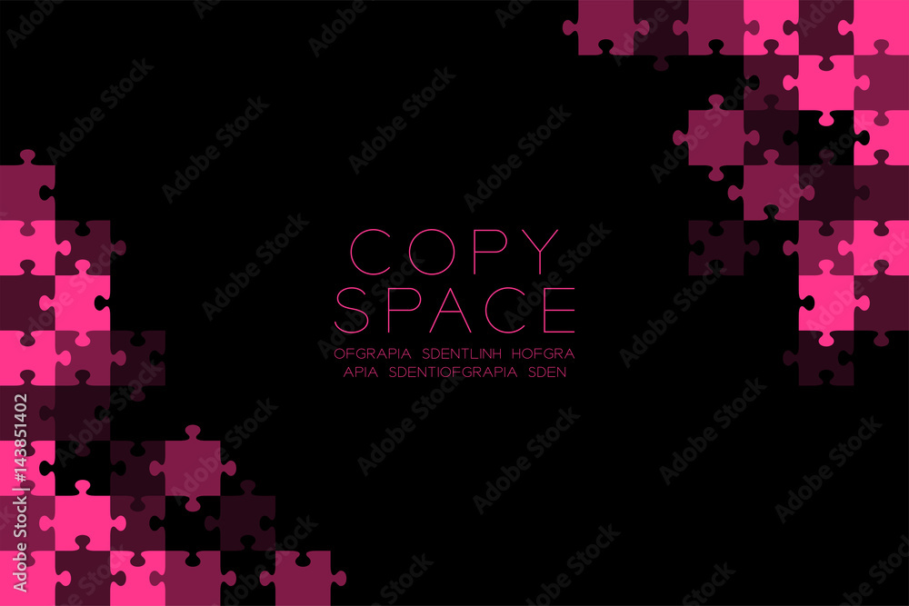 Poster jigsaw puzzle pink color illustration pattern isolated on black background with copy space, vector e