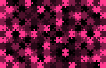 Jigsaw puzzle pink color illustration pattern isolated on black background, vector eps10