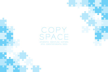 Jigsaw puzzle blue color illustration pattern isolated on white background with copy space, vector eps10