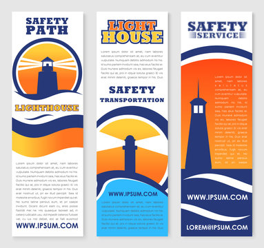 Lighthouse safety transportation vector banners