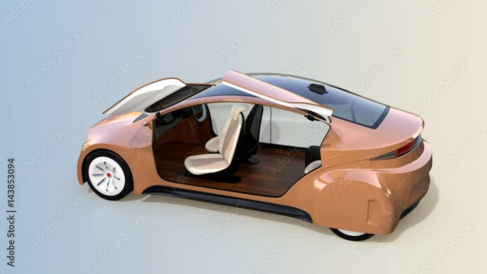 Aufkleber champagne gold autonomous car on gradient background. 3d rendering animation.