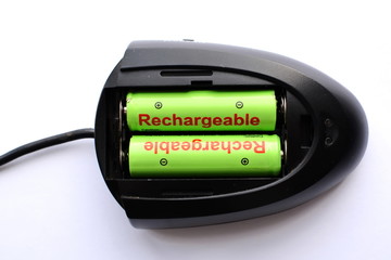 charging and batteries isolated on white background top view