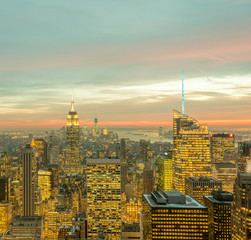 Naklejka premium View of New York Manhattan during sunset hours