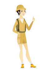 Traveler giving thumb up vector illustration.