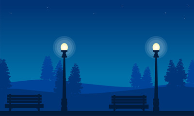 Fototapeta premium Landscape of street lamp on garden silhouettes