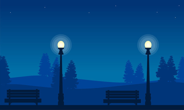 Landscape of street lamp on garden silhouettes
