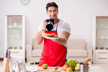 Food photographer taking photos in kitchen