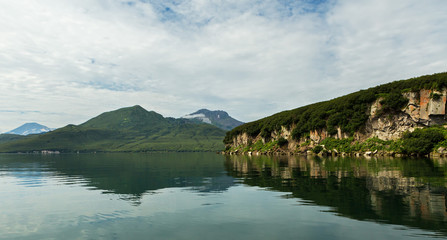 Fototapeta na wymiar Kurile Lake is caldera and crater lake in Eastern Volcanic Zone of Kamchatka